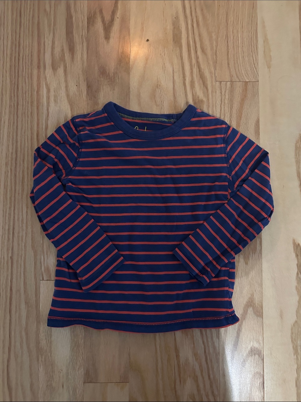 Boden Navy and Coral Thin-Stripe Long Sleeve Tee